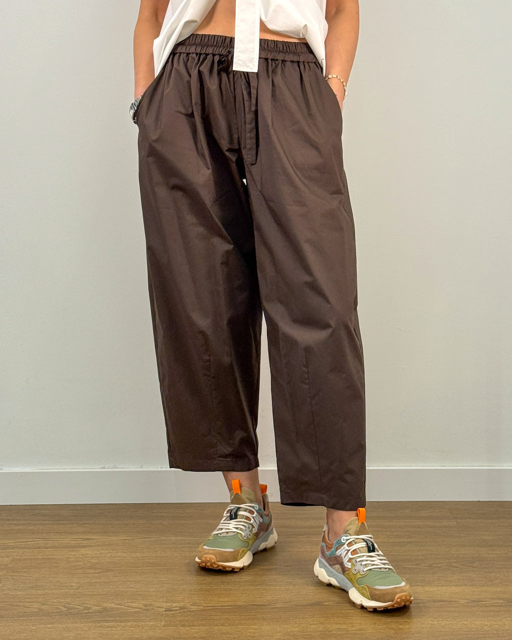 Pantalone in Cotone con Vita Elastica - Moka | MEIMEIJ