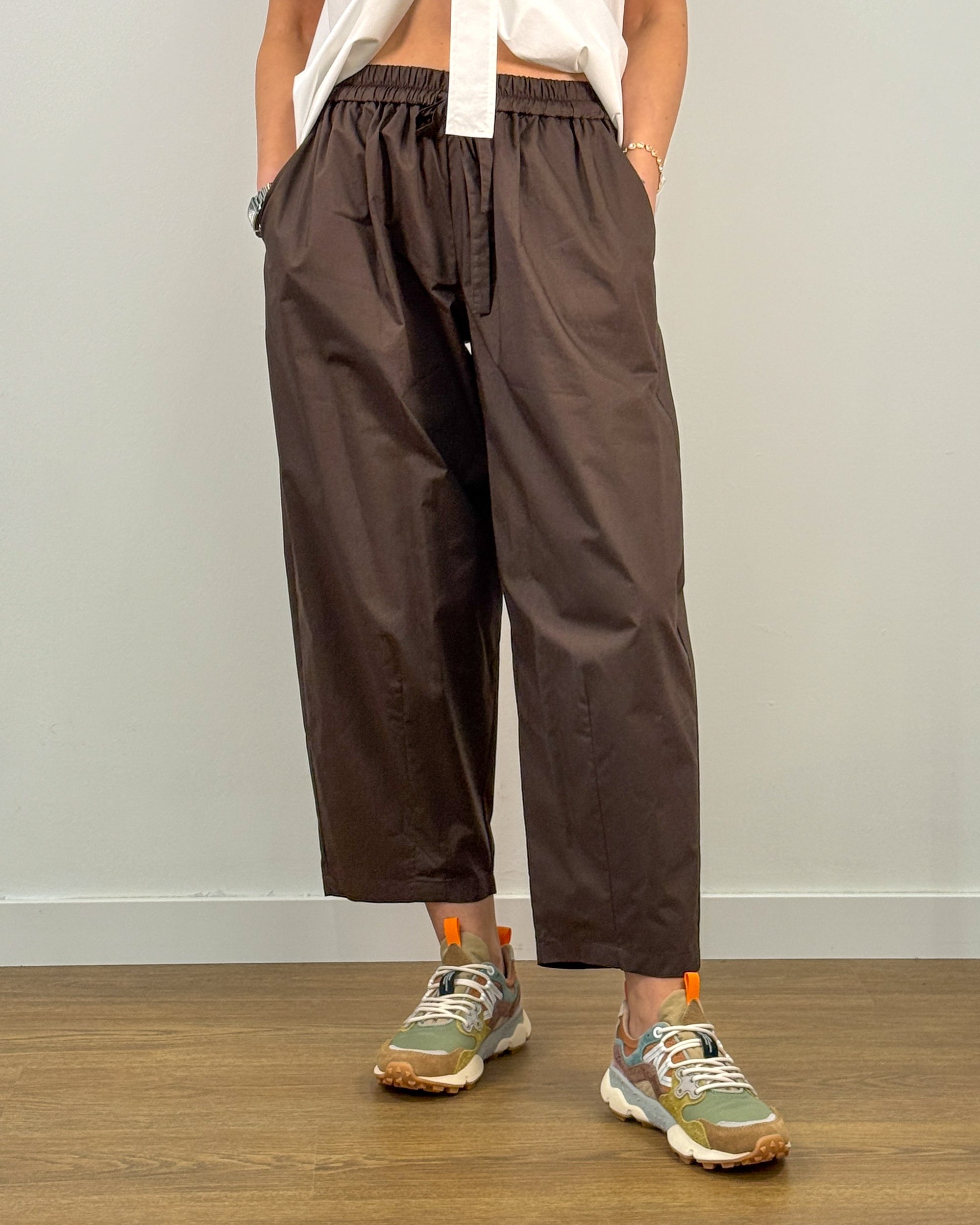 Pantalone in Cotone con Vita Elastica - Moka | MEIMEIJ
