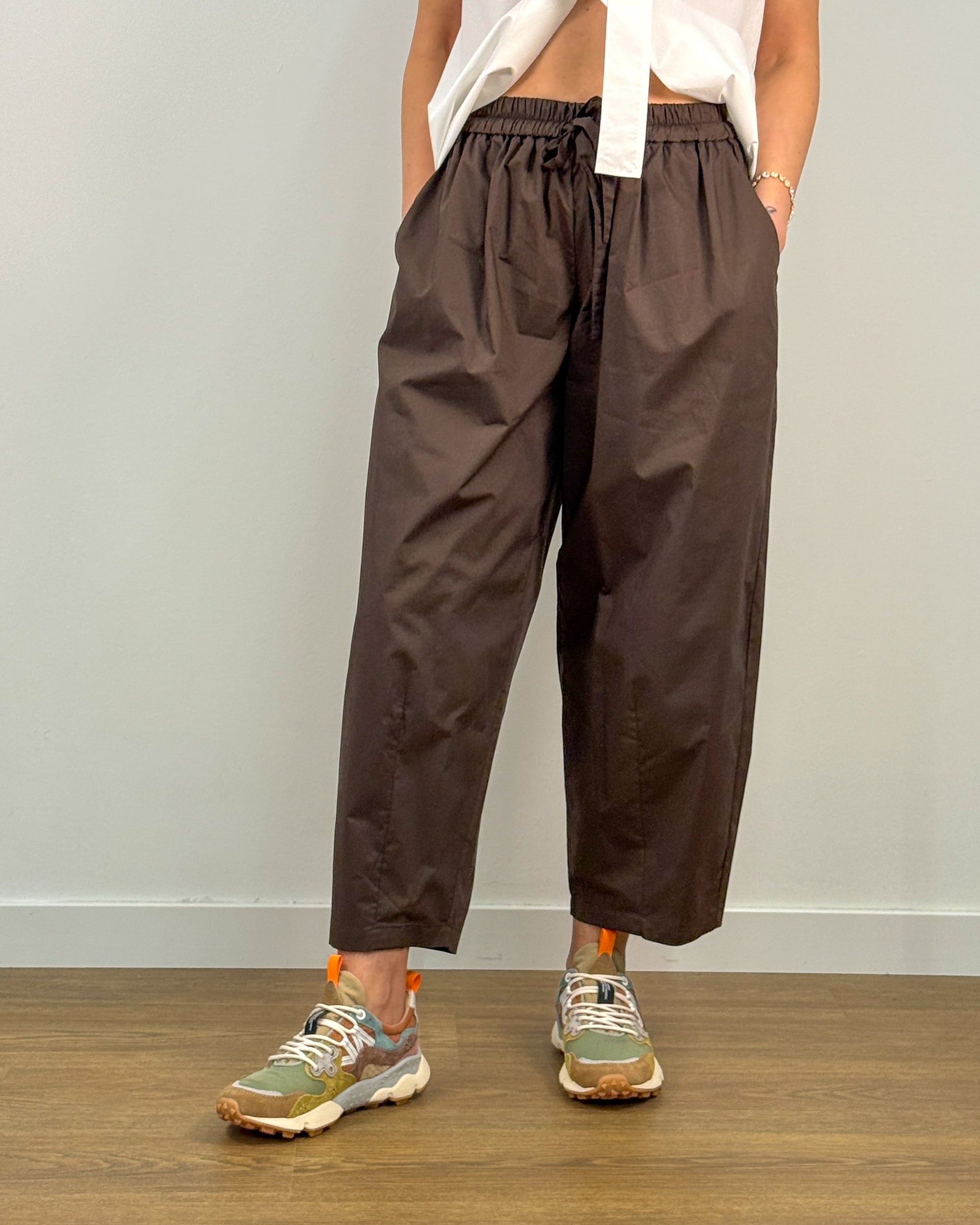 Pantalone in Cotone con Vita Elastica - Moka | MEIMEIJ