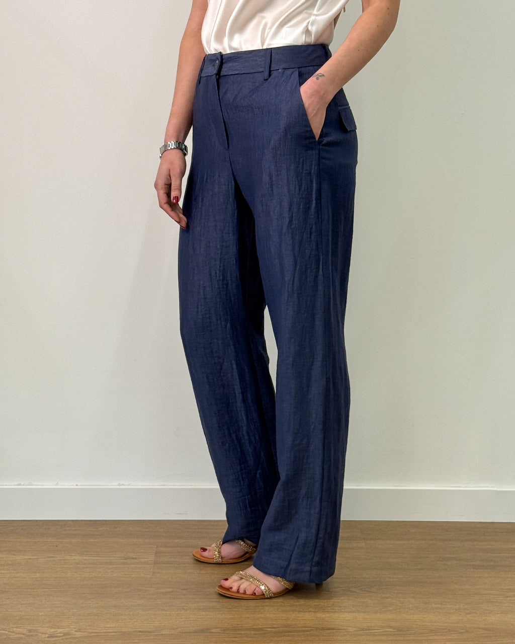 Pantalone a Palazzo in Lino - Blu | HANAMI D'OR