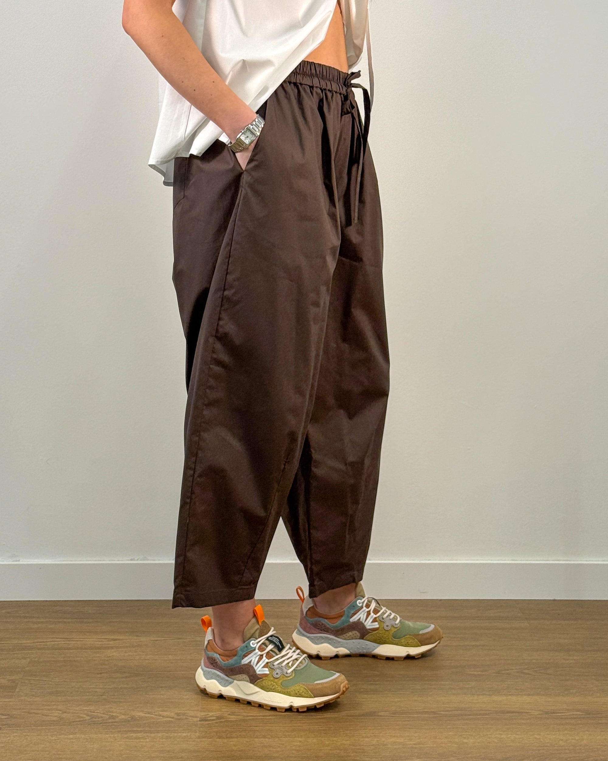 Pantalone in Cotone con Vita Elastica - Moka | MEIMEIJ