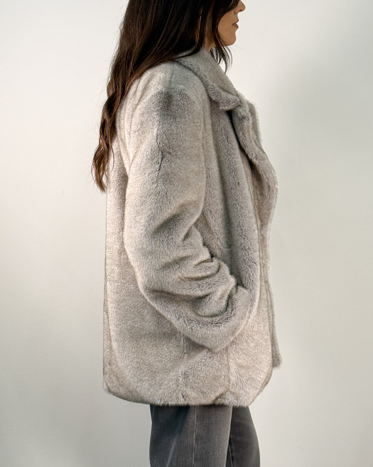 Cappotto in Ecopelliccia con Cintura in Vita - Oatmeal