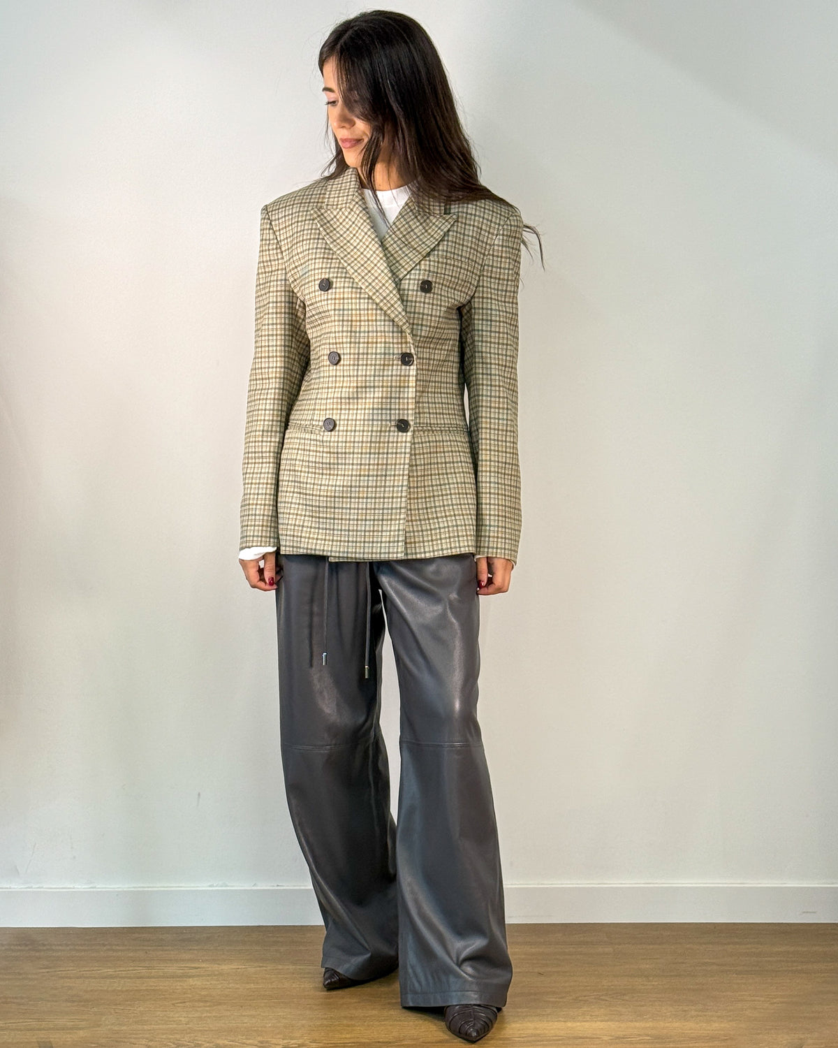 Blazer Doppiopetto in Tessuto Check Slim Fit - Oatmeal