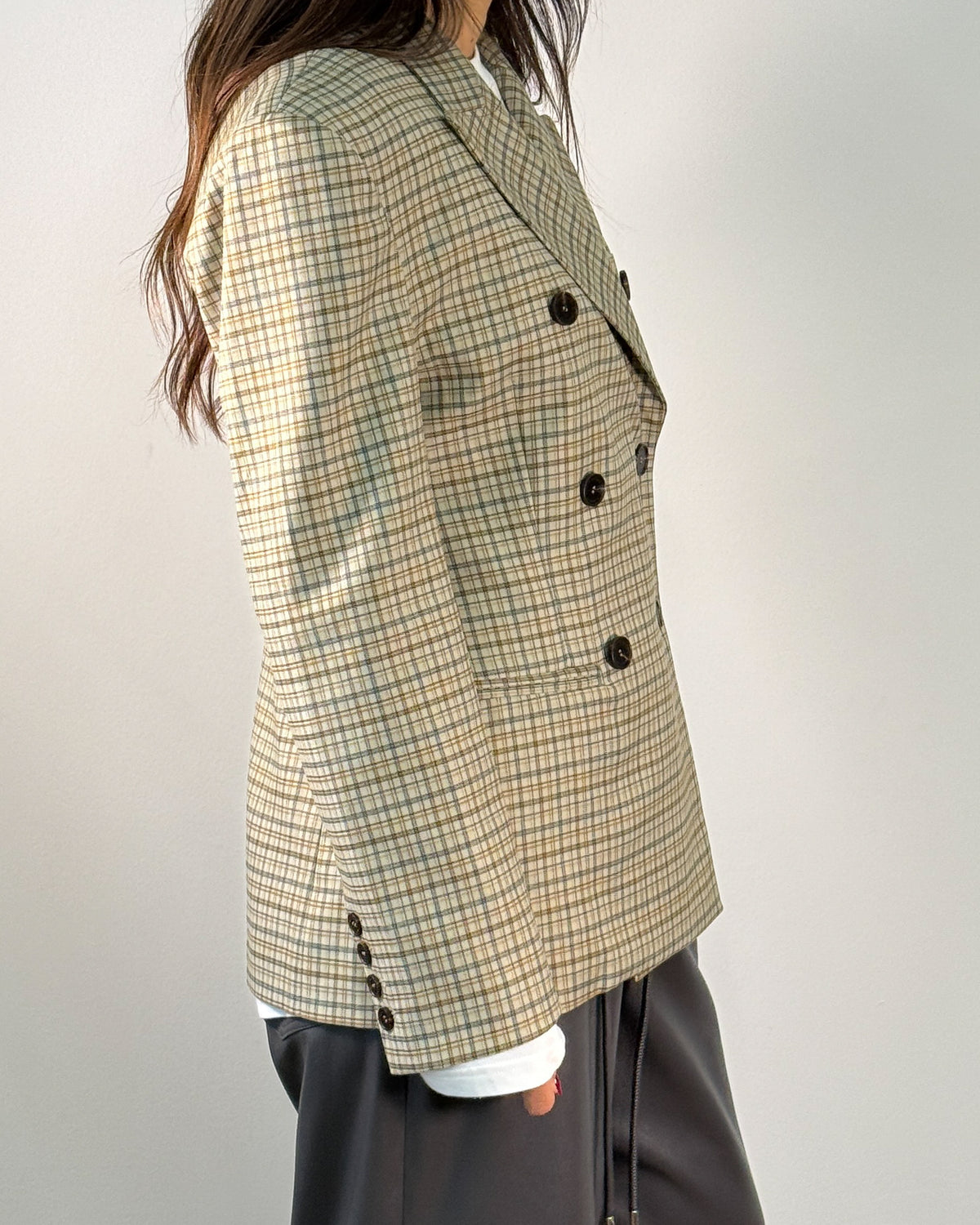 Blazer Doppiopetto in Tessuto Check Slim Fit - Oatmeal