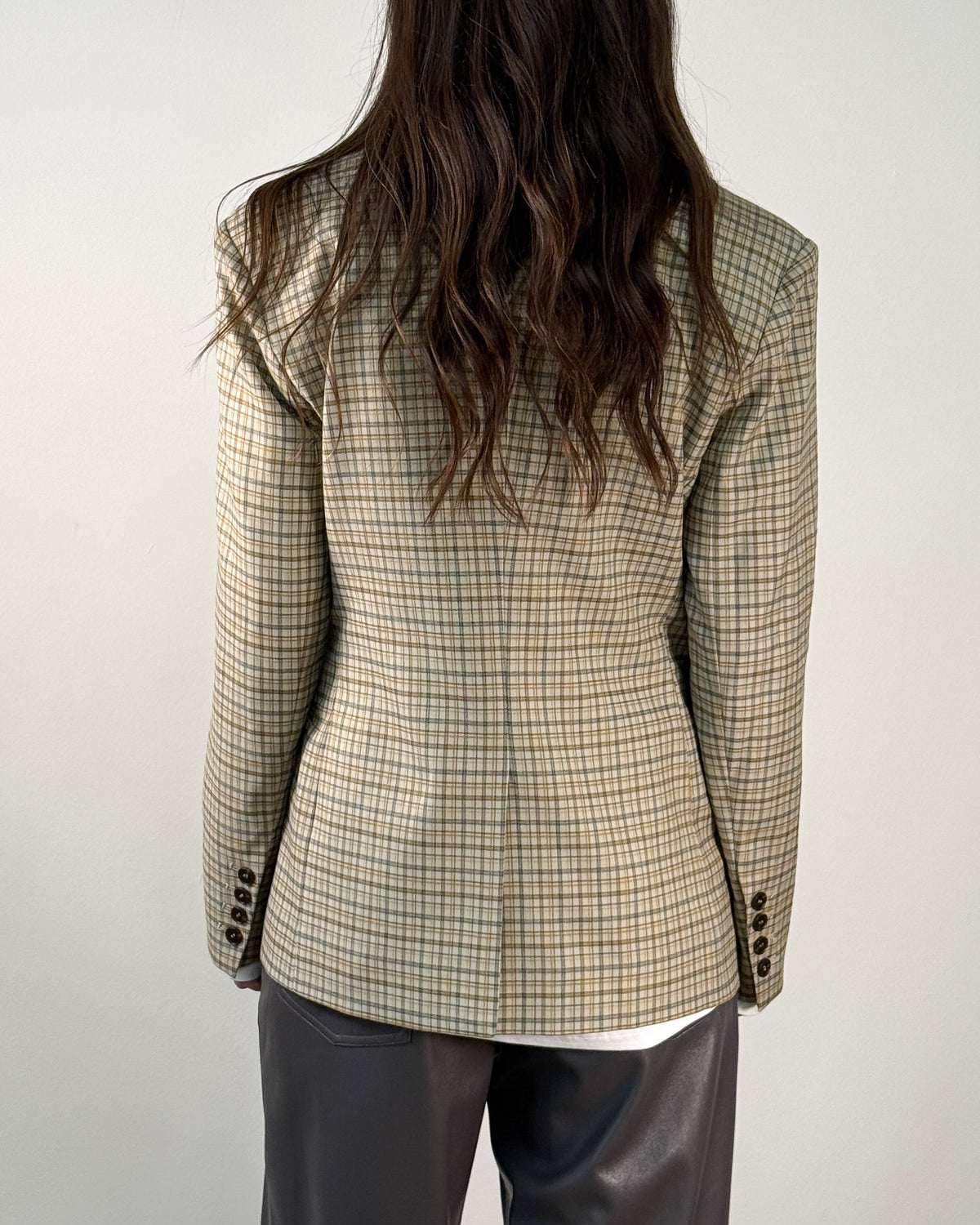 Blazer Doppiopetto in Tessuto Check Slim Fit - Oatmeal
