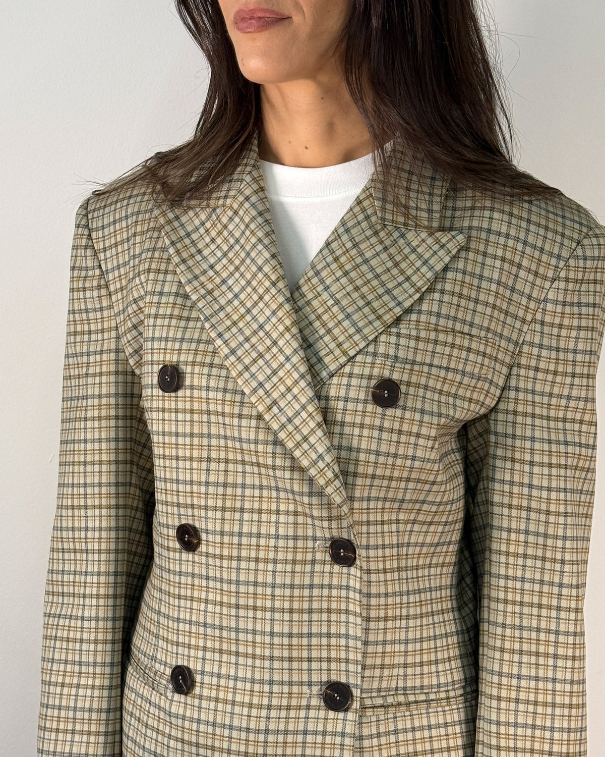 Blazer Doppiopetto in Tessuto Check Slim Fit - Oatmeal