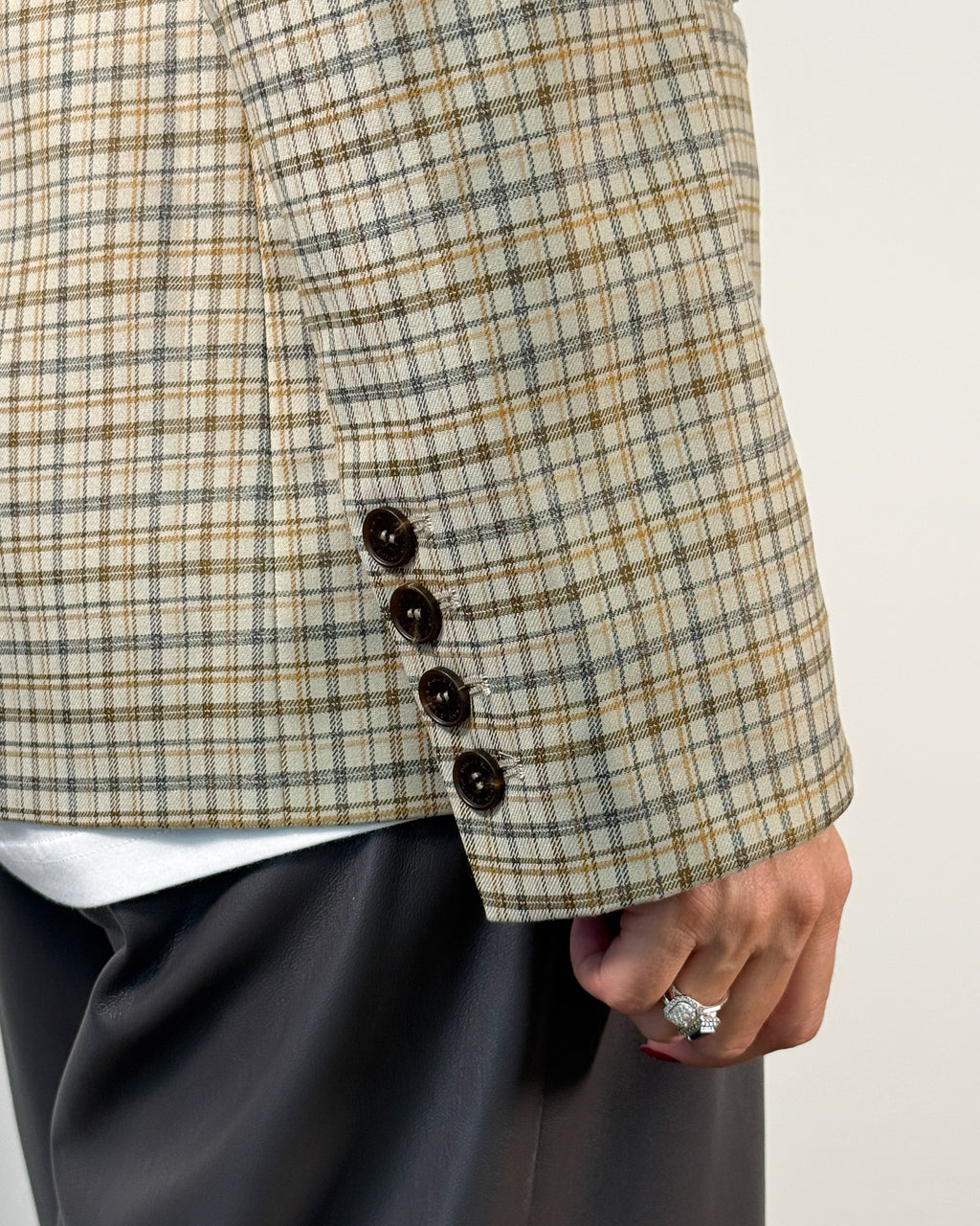 Blazer Doppiopetto in Tessuto Check Slim Fit - Oatmeal