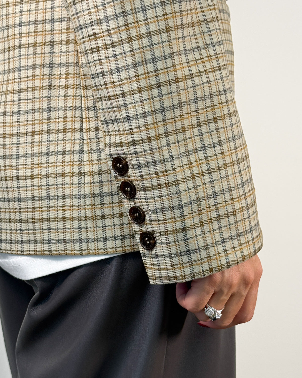 Blazer Doppiopetto in Tessuto Check Slim Fit - Oatmeal