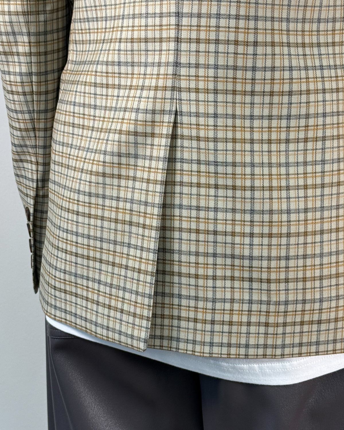 Blazer Doppiopetto in Tessuto Check Slim Fit - Oatmeal