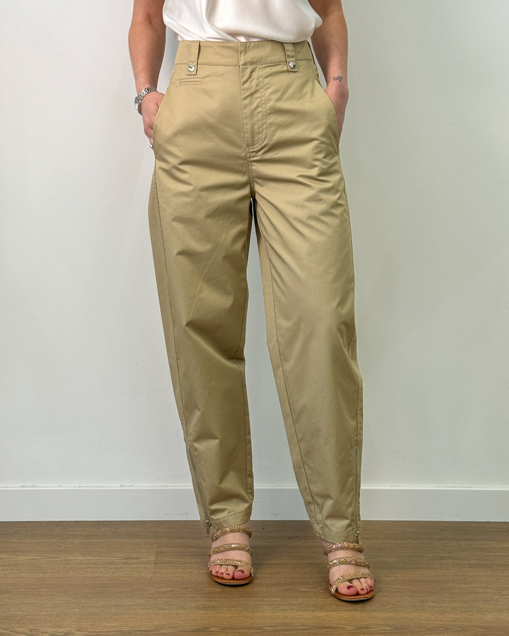 Pantalone in Gabardina di Cotone con Zip all'Orlo - Tea | ISABELLE BLANCHE PARIS