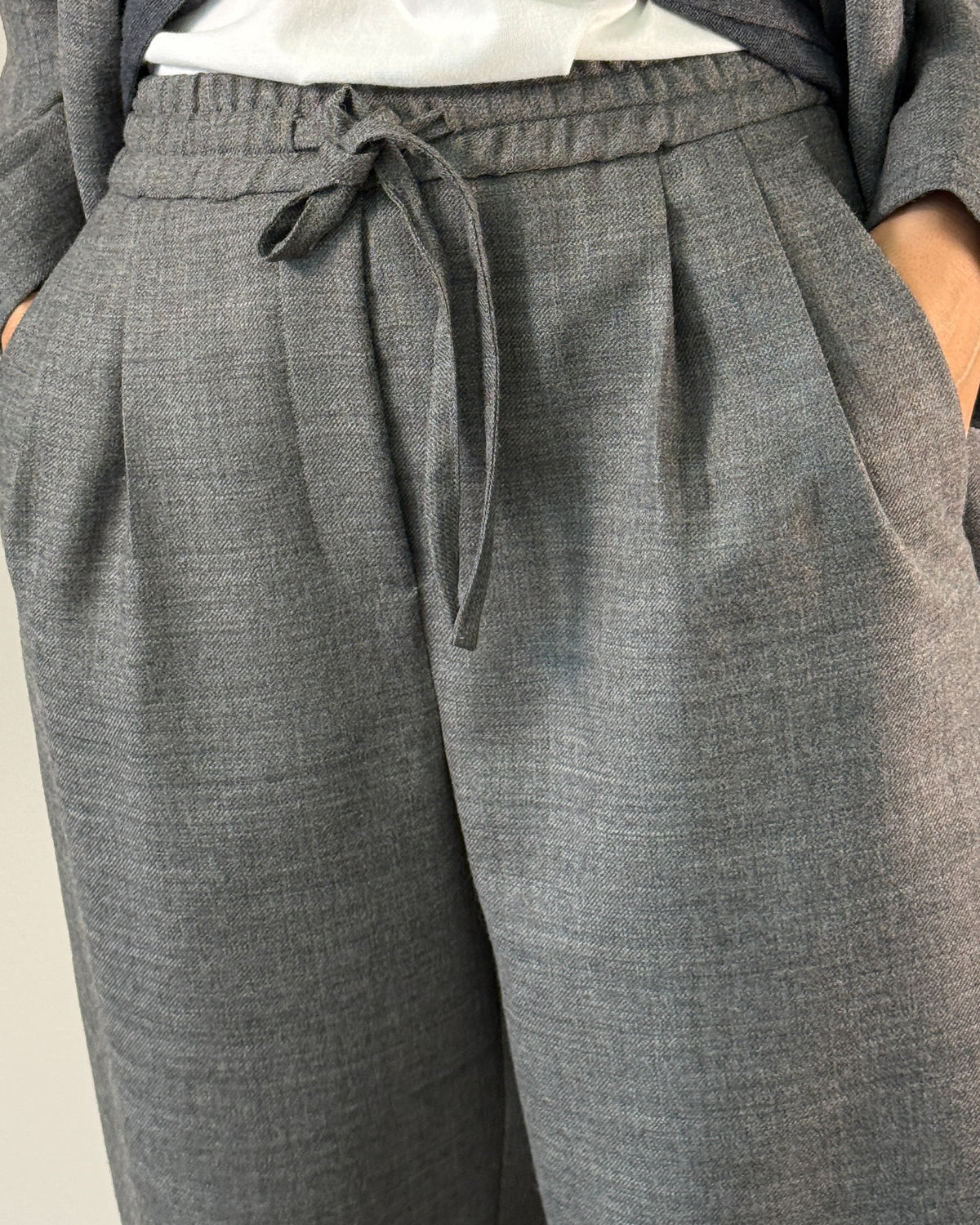 Pantalone in Lana Vergine con Elastico e Coulisse - Grigio Melange