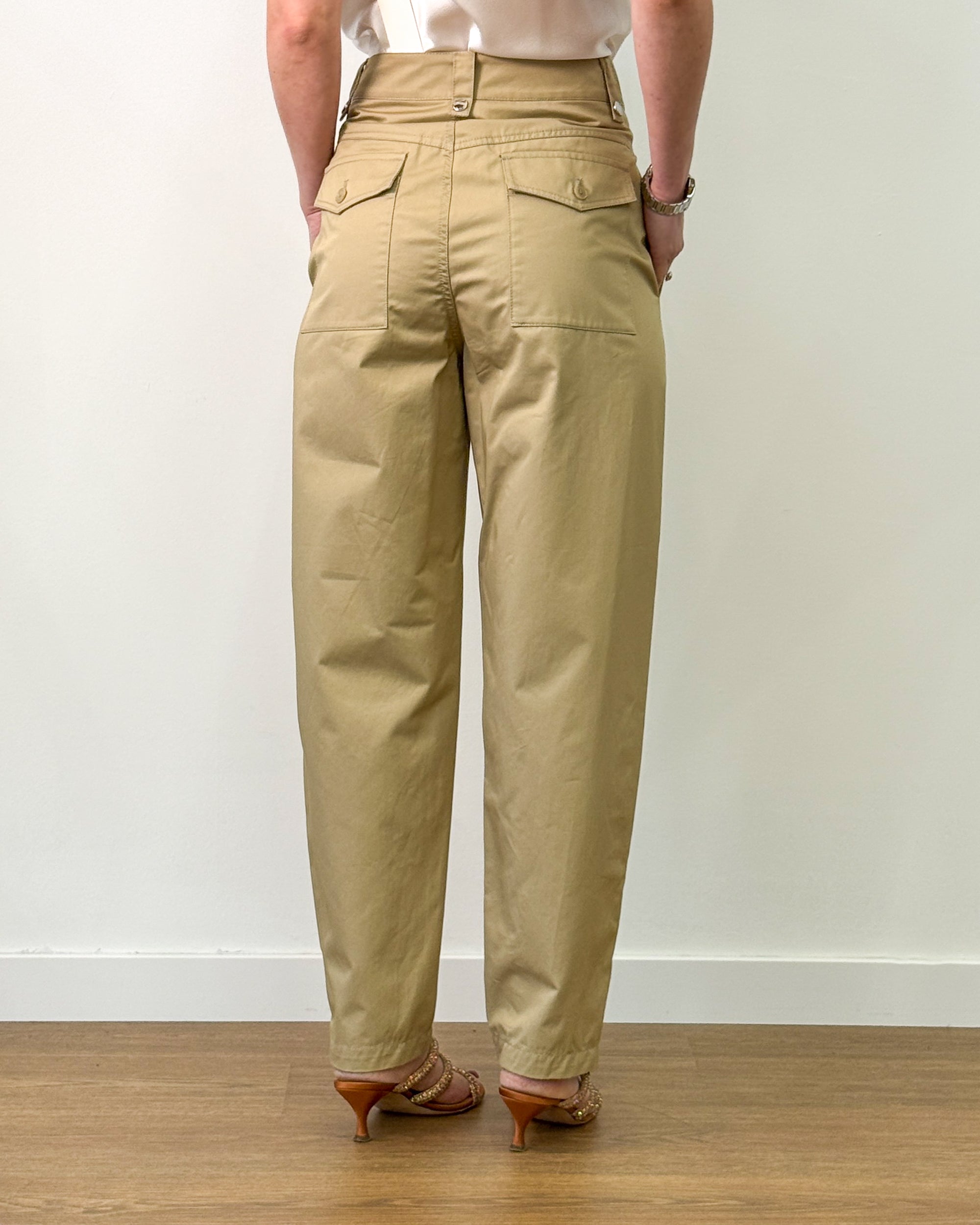 Pantalone in Gabardina di Cotone con Zip all'Orlo - Tea | ISABELLE BLANCHE PARIS