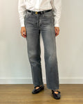 Jeans Dritti in Cotone Effetto Glossy - Grigio
