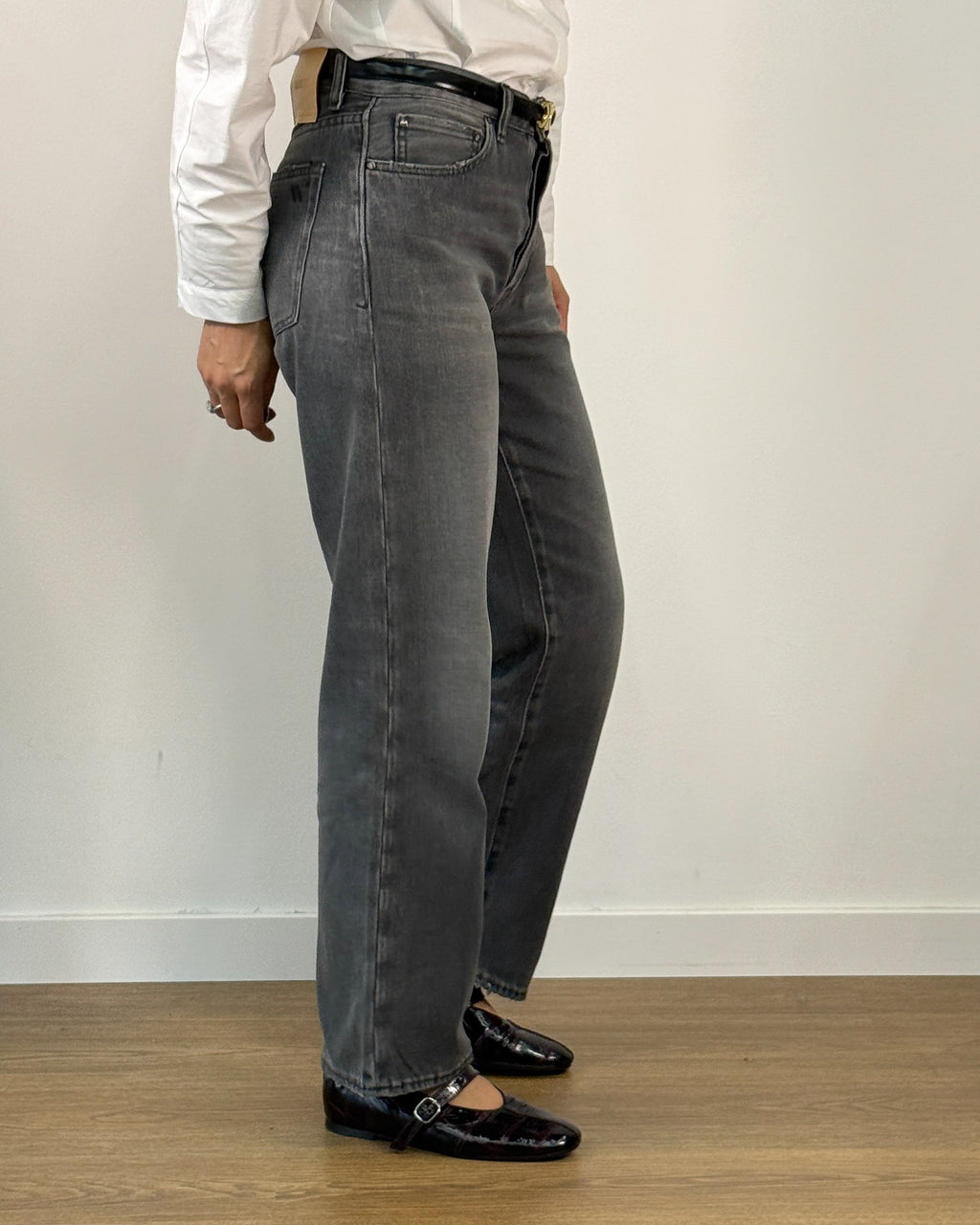 Jeans Dritti in Cotone Effetto Glossy - Grigio
