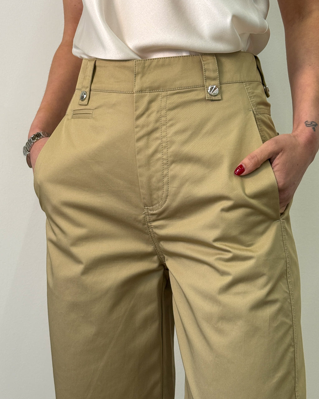 Pantalone in Gabardina di Cotone con Zip all'Orlo - Tea | ISABELLE BLANCHE PARIS