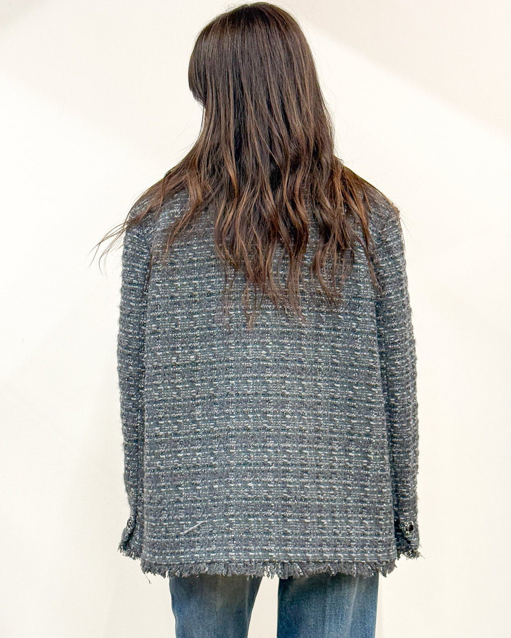 Giacca stile Chanel in Tweed con Bottoni Gioiello - Antracite
