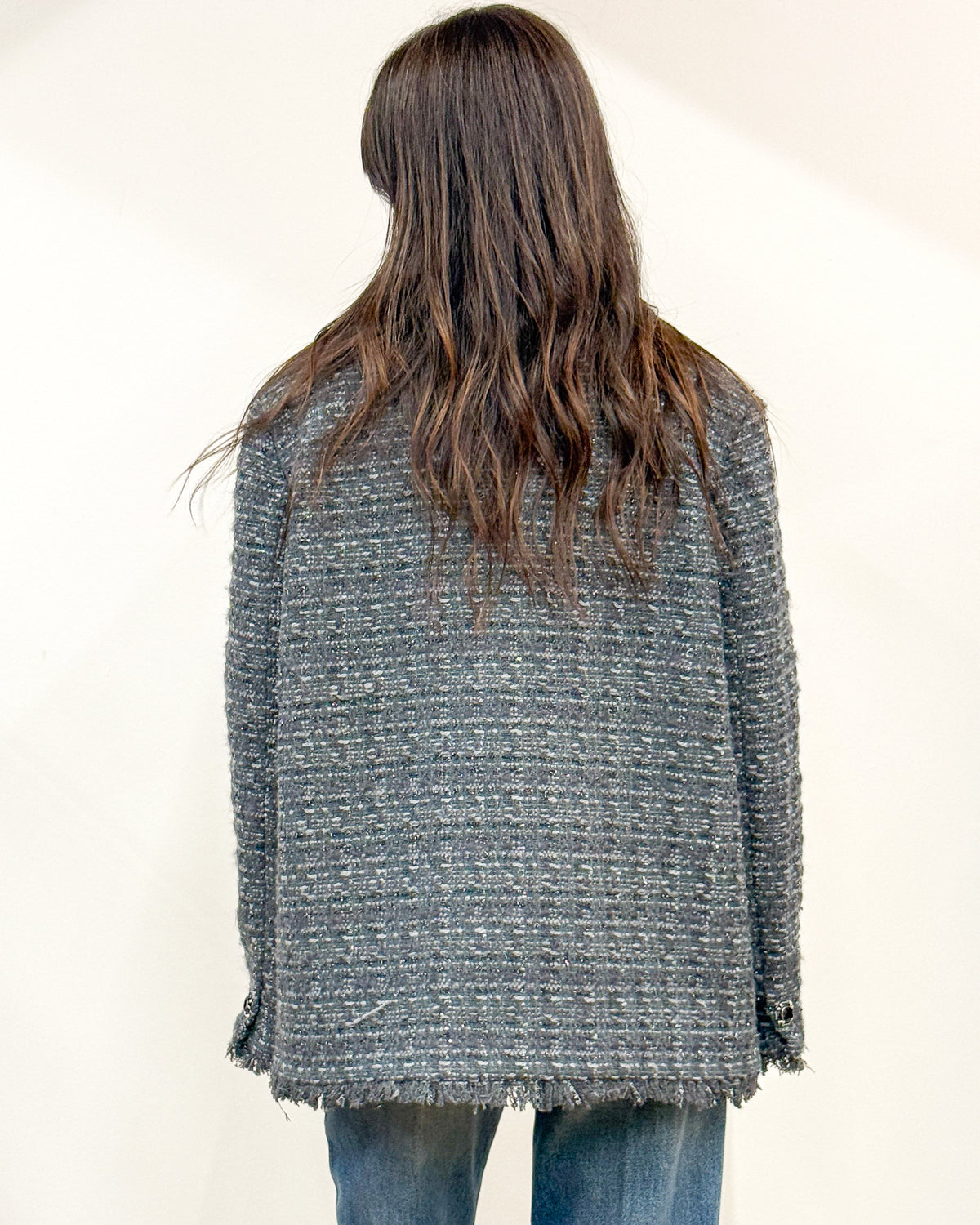 Giacca stile Chanel in Tweed con Bottoni Gioiello - Antracite
