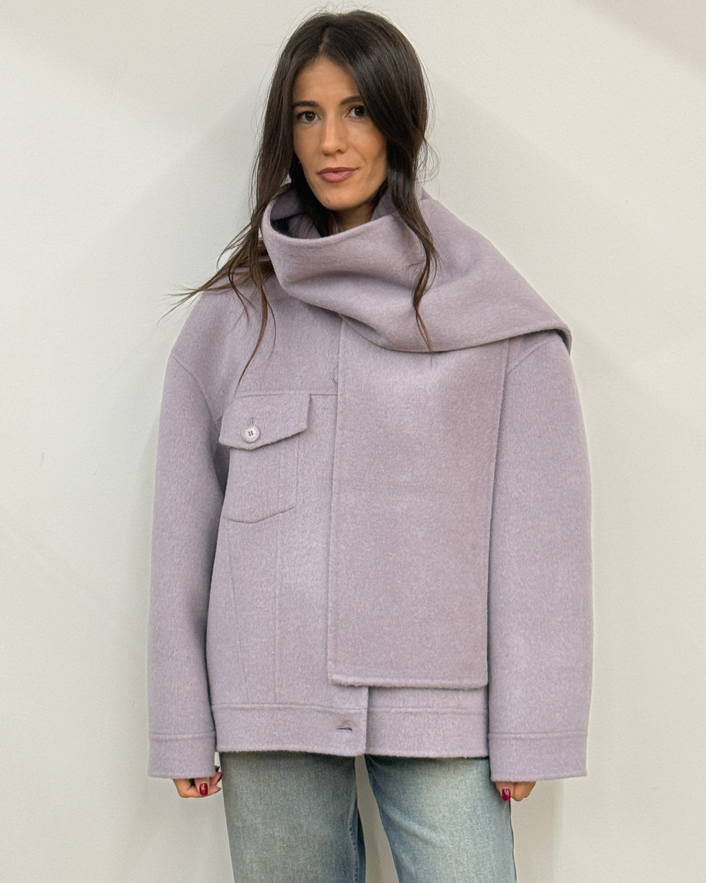 Cappotto in Lana Double con Sciarpa Staccabile - Lilla