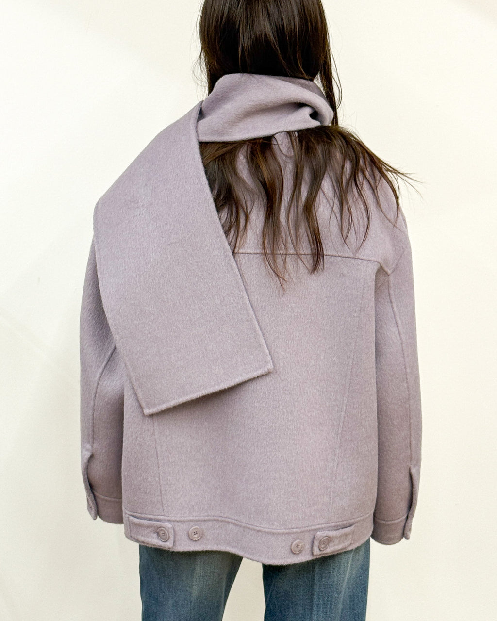 Cappotto in Lana Double con Sciarpa Staccabile - Lilla