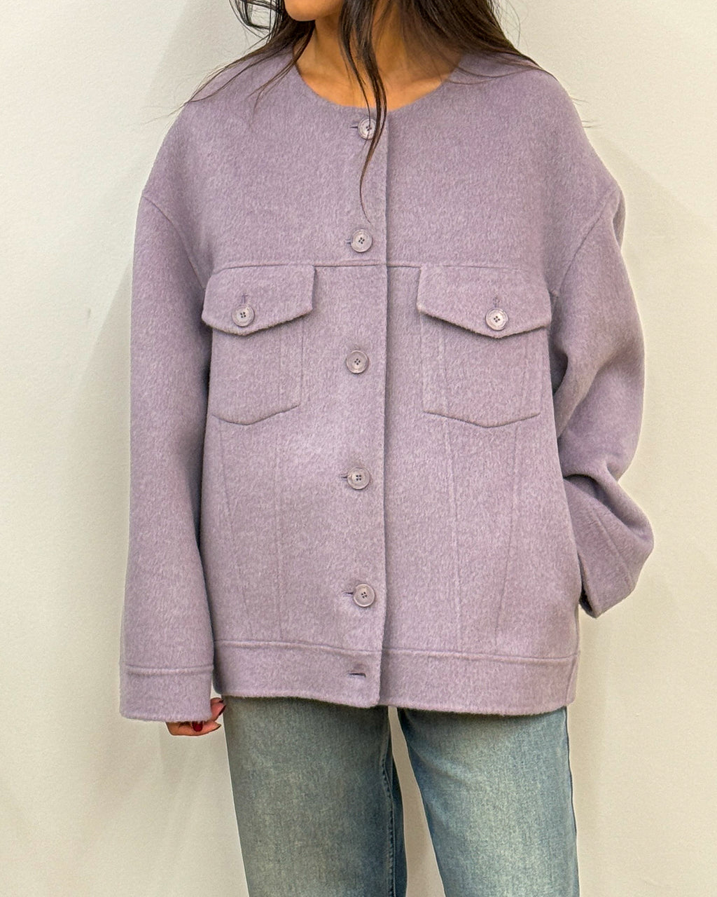Cappotto in Lana Double con Sciarpa Staccabile - Lilla
