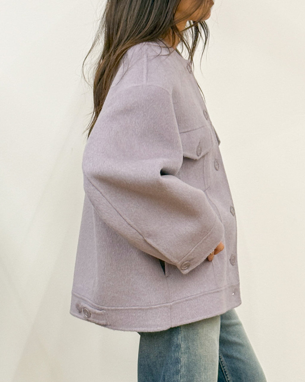 Cappotto in Lana Double con Sciarpa Staccabile - Lilla