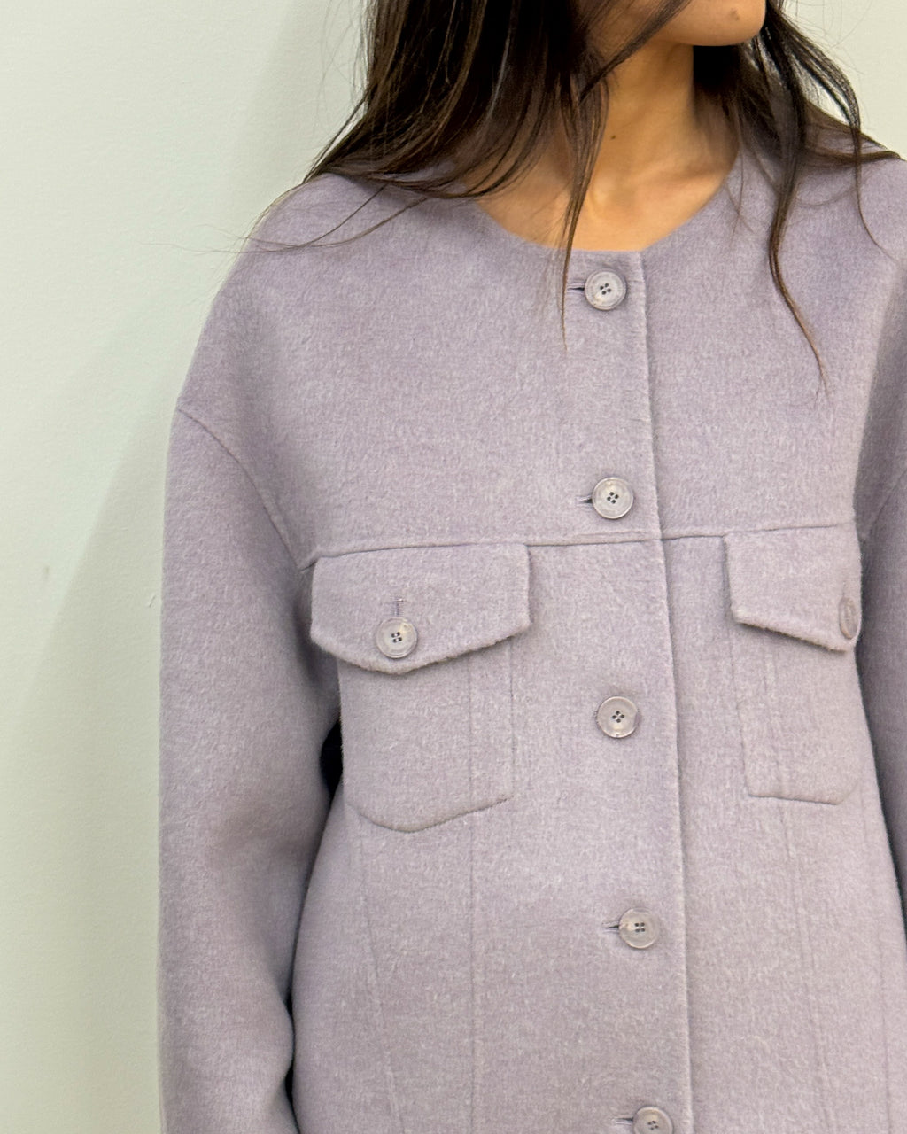 Cappotto in Lana Double con Sciarpa Staccabile - Lilla