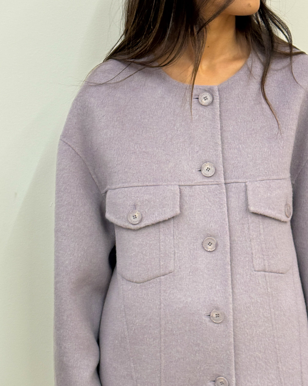 Cappotto in Lana Double con Sciarpa Staccabile - Lilla