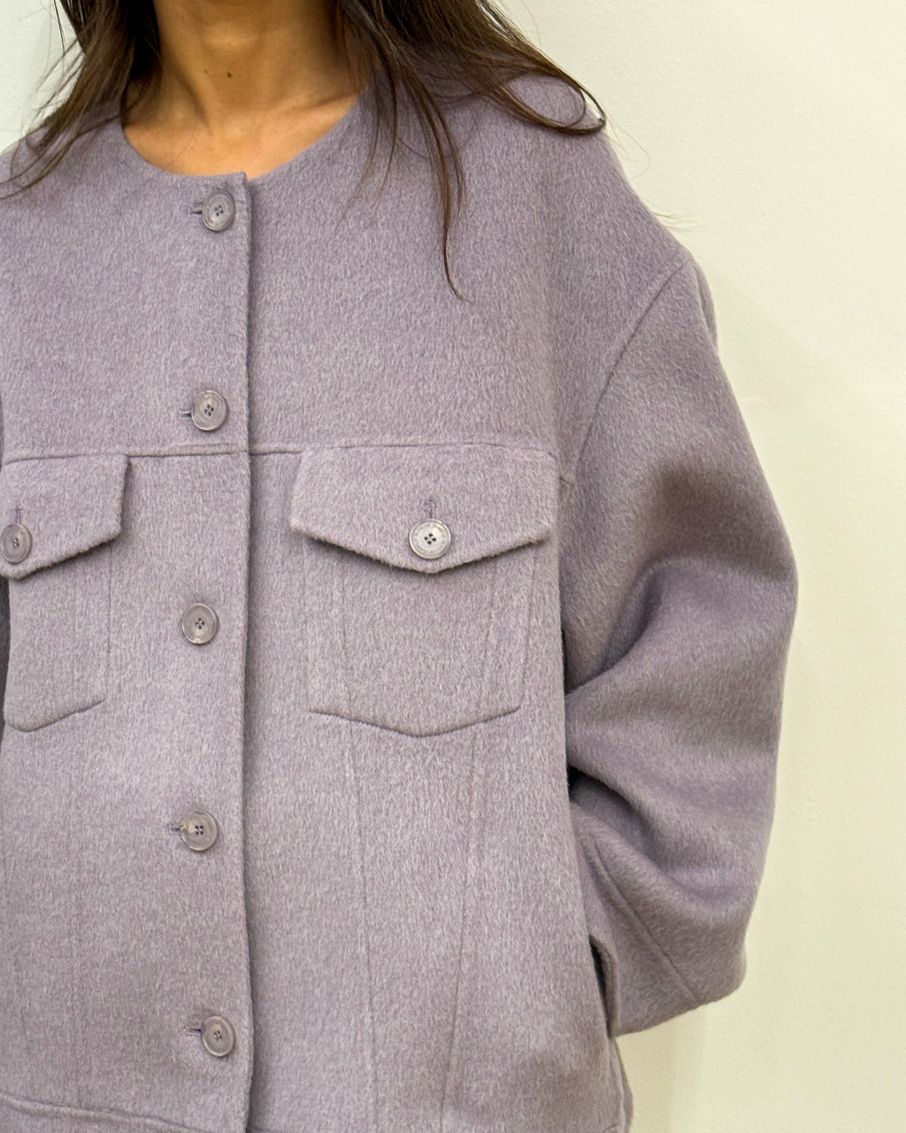 Cappotto in Lana Double con Sciarpa Staccabile - Lilla