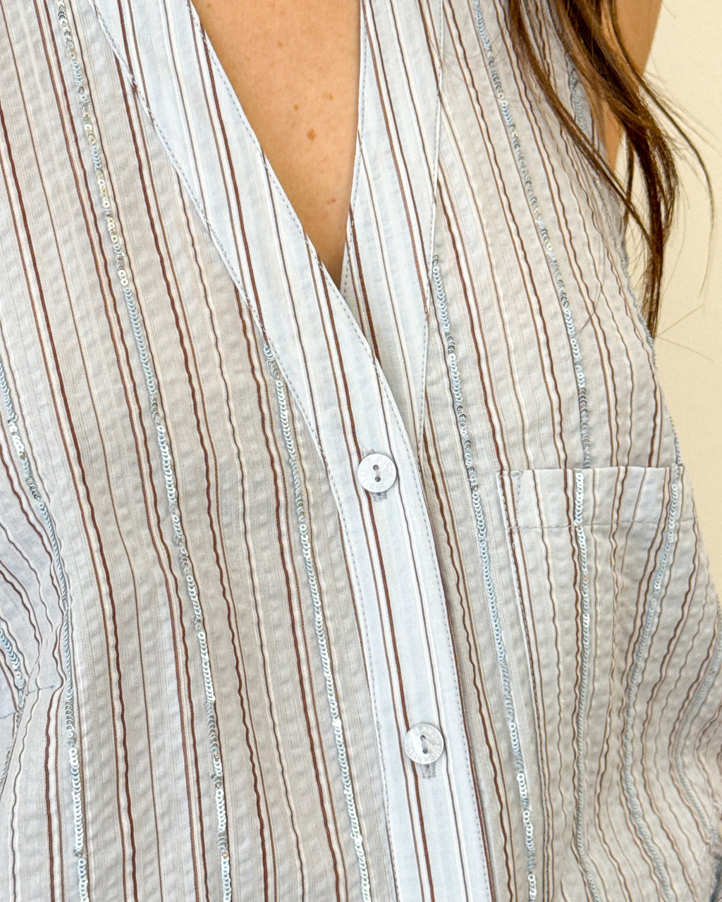 Top Camicia Senza Maniche con Paillettes e Schiena Scoperta - Azzurro | ISABELLE BLANCHE PARIS