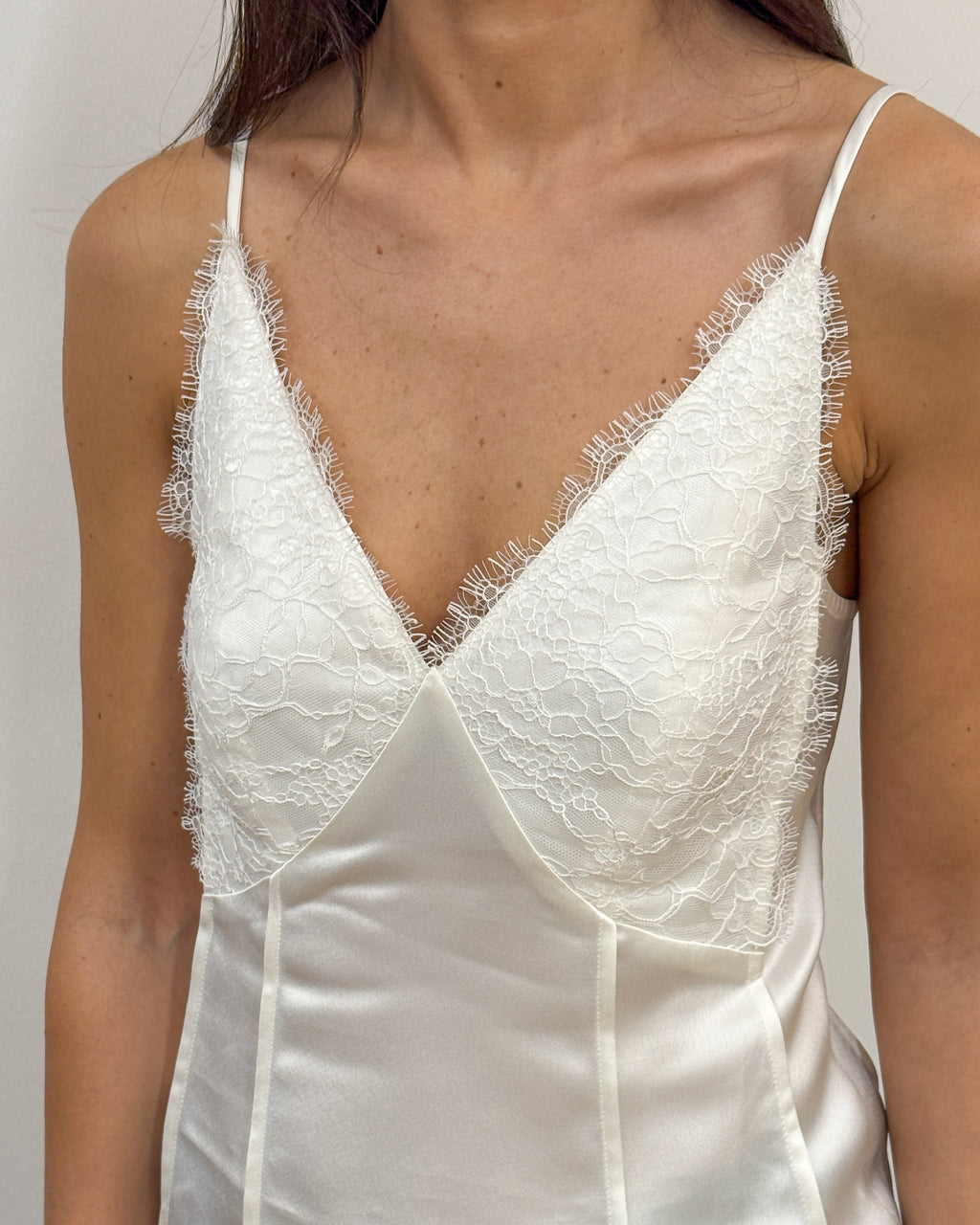 Top Lingerie in Raso con Pizzo Ciglia - Bianco