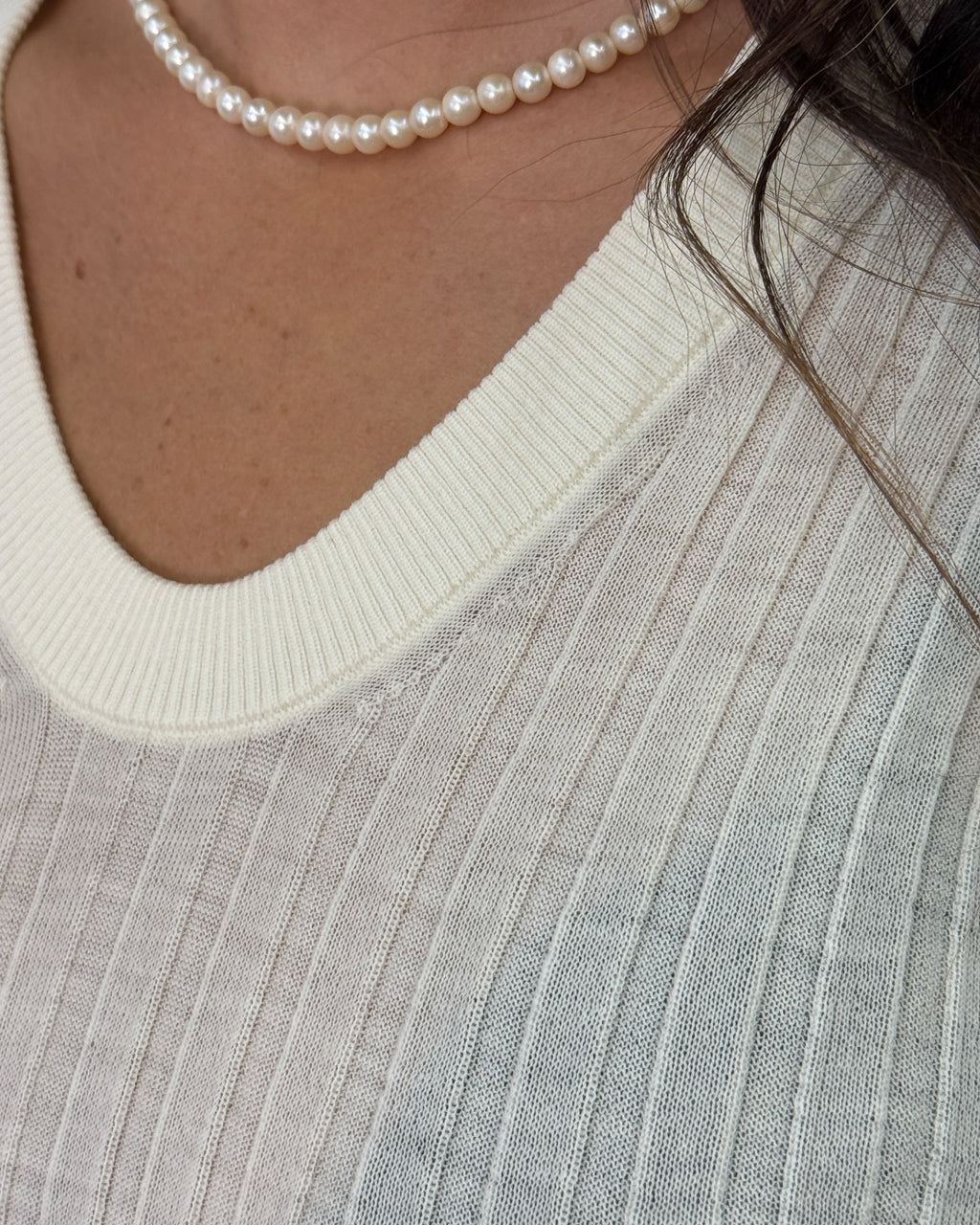 Maglia in Lana a Costa Larga con Scollo a U - Panna | ISABELLE BLANCHE PARIS