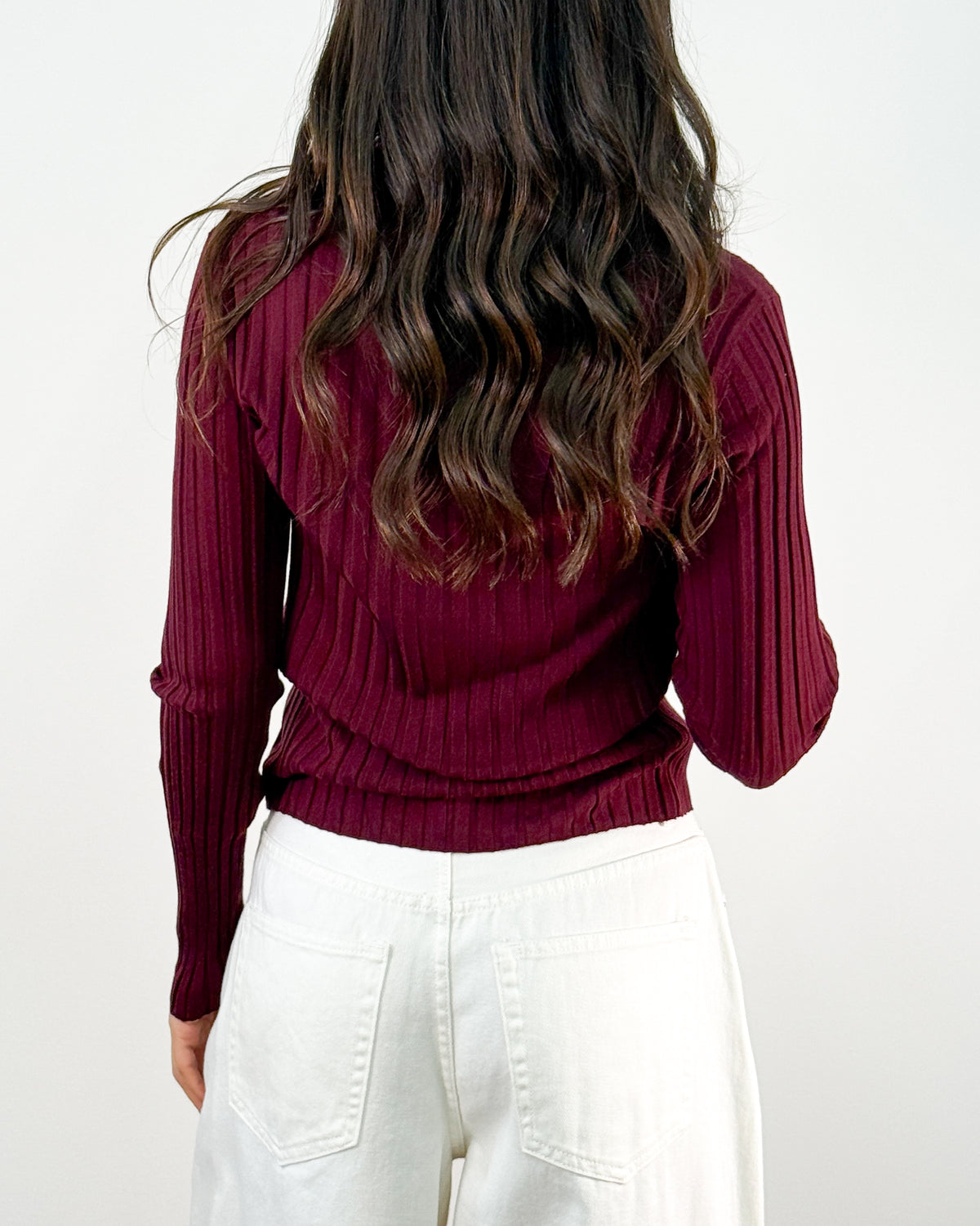Maglia in Lana a Costa Larga con Scollo a U - Bordeaux | ISABELLE BLANCHE PARIS