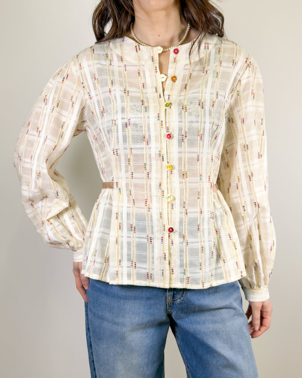 Blusa con Ricami e Bottoni Colorati - Sunrise