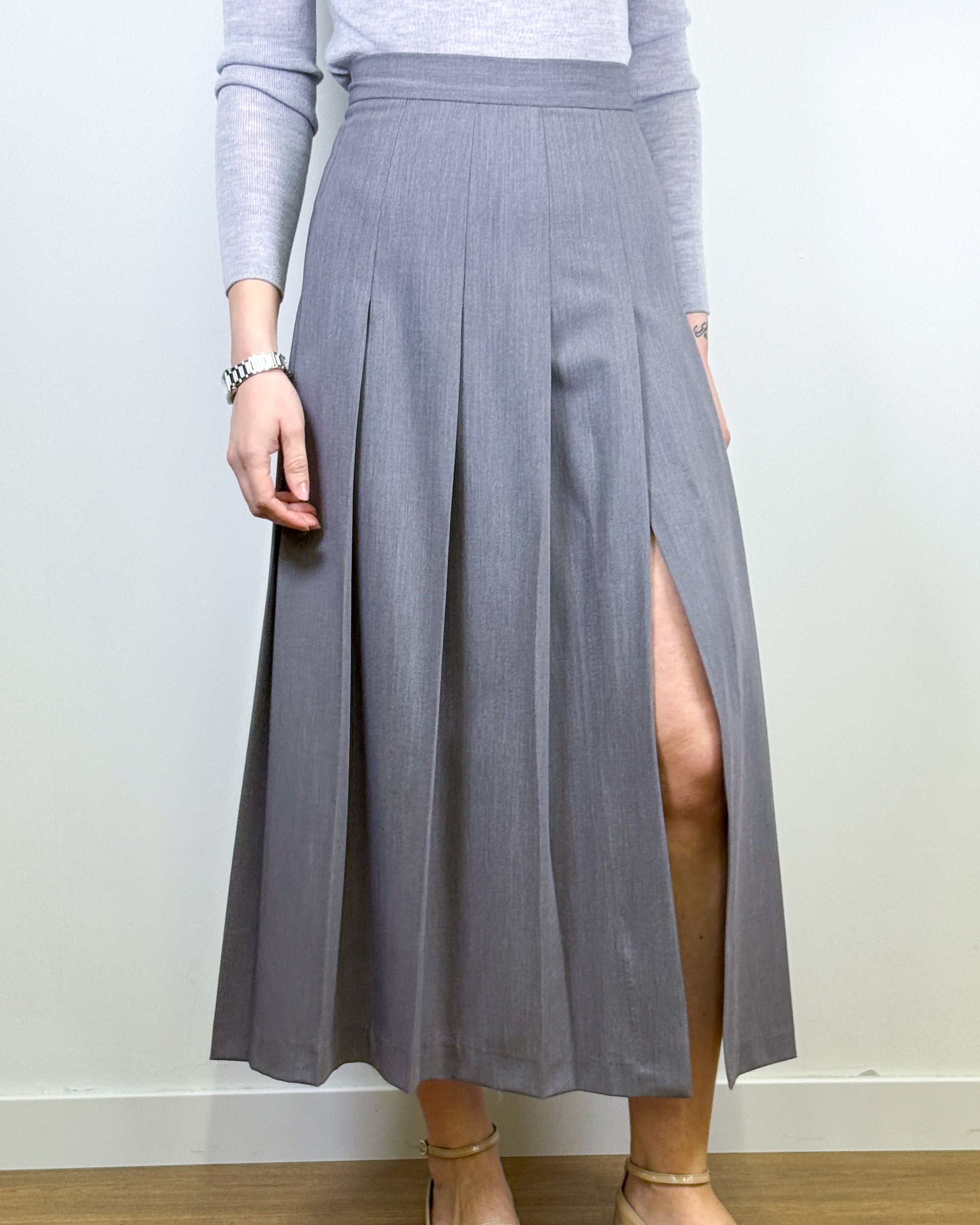 Gonna a Pieghe con Spacco - Grigio