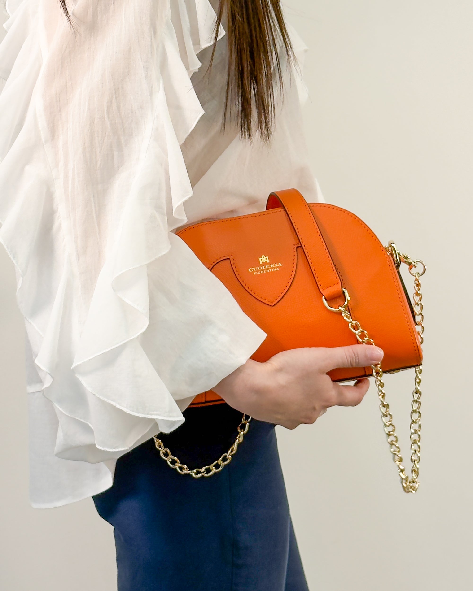 Borsa Astrid Camera Bag in Pelle Palmellata - Arancio - Gold Boutique
