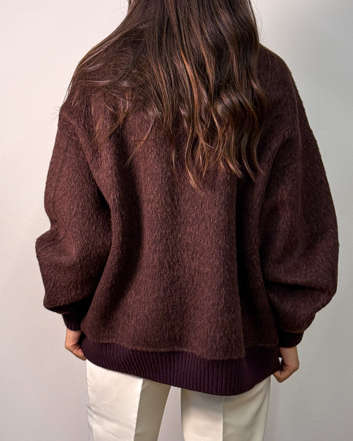 Bomber in Lana e Alpaca con Applicazioni Gioiello - Burgundy